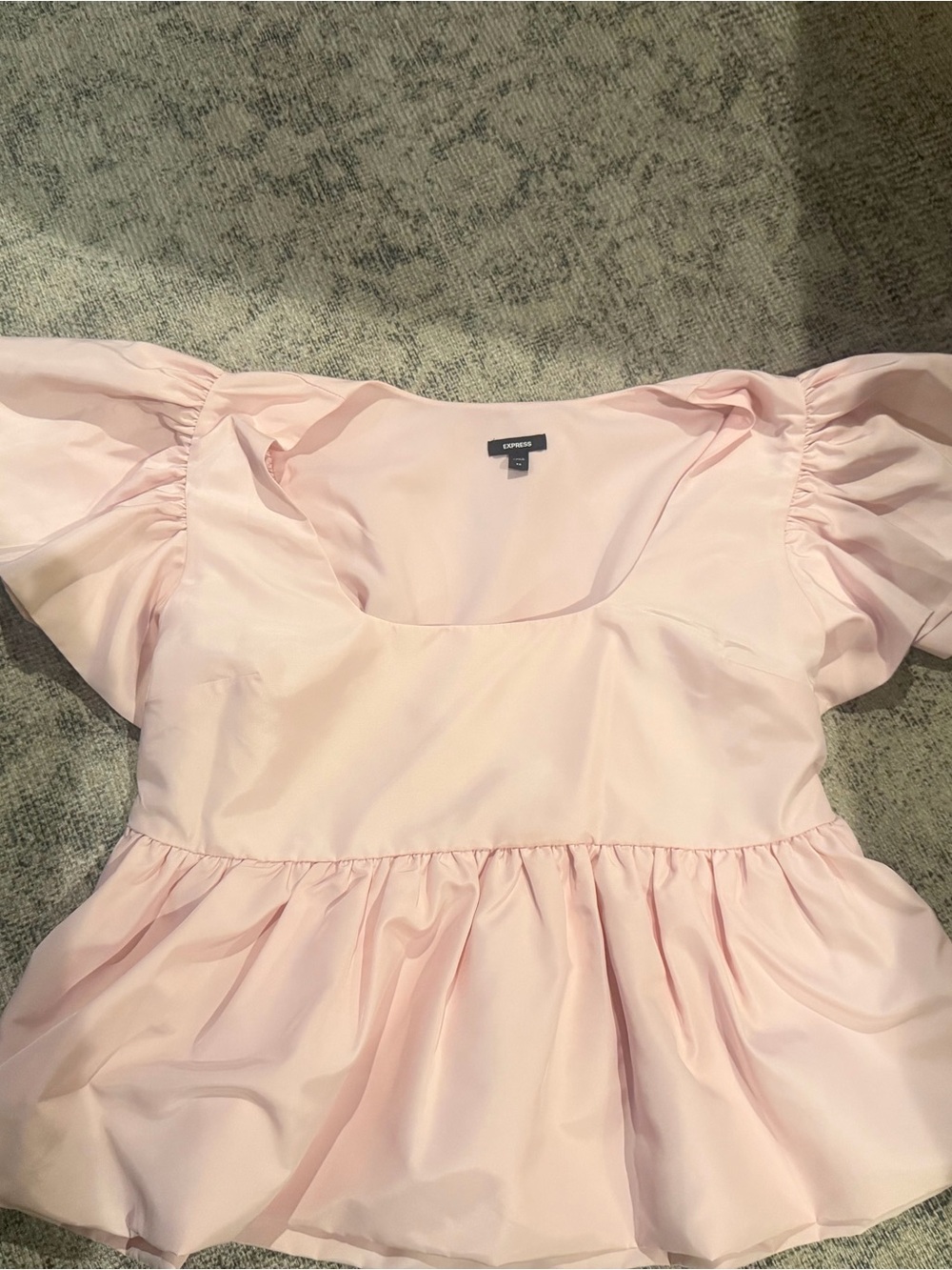 Express Light Pink Puff Sleeve Peplum Top